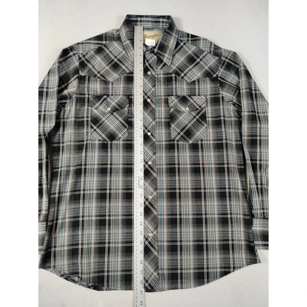 Wrangler Shirt Mens Large Multicolor Plaid Western Pearl Snap Cowboy Roder PBR